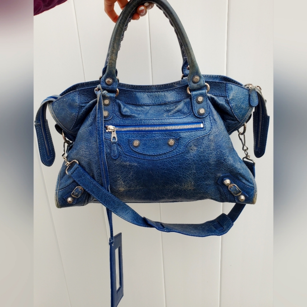 Balenciaga Blue Convertible Crossbody Moto City Bag - Used